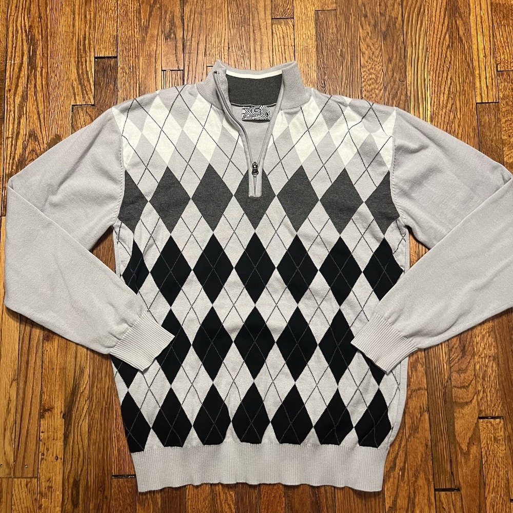 XG Quarter Zip Sweater Size Large 100% Cotton Gray Black